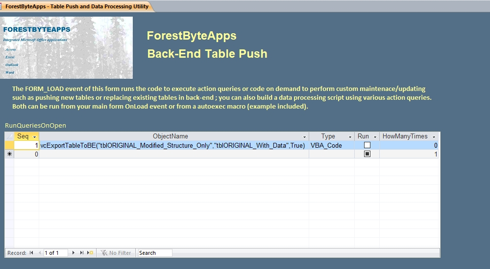 ForestByteApps TablePush and Data Processing Utility